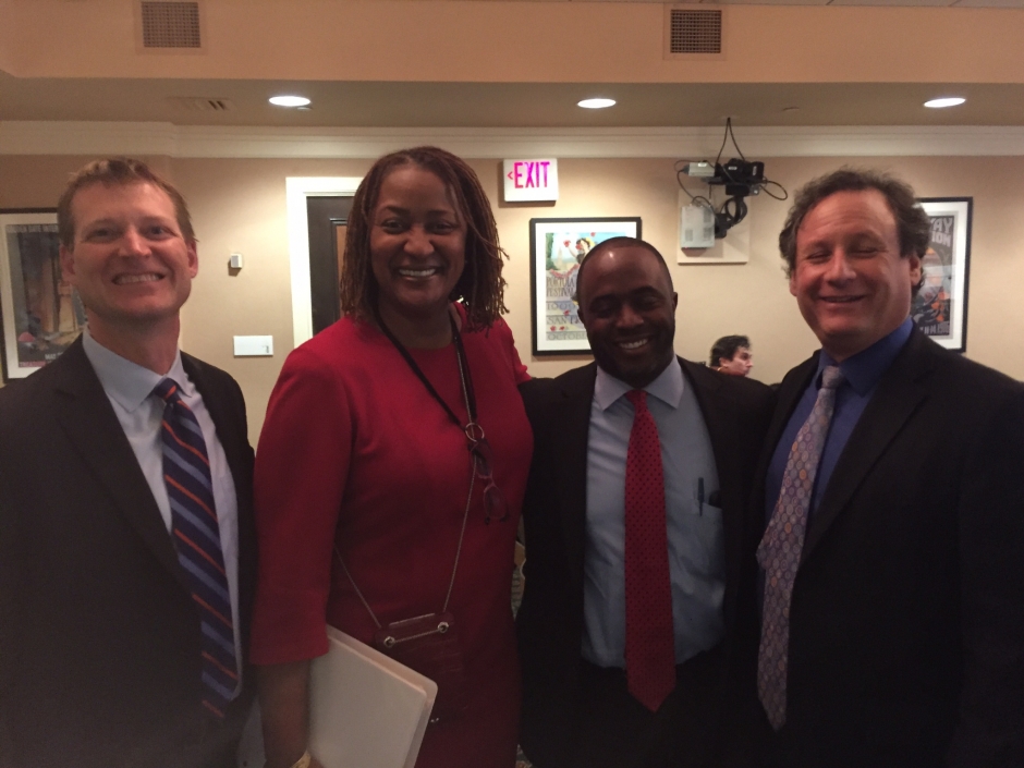 CWDA President Trent Rhorer, Sen. Holly Mitchell, Asm. Tony Thurmond and Phil Ansell Director of the Los Angeles County's Homeless Initiative prepare before an Assembly Joint Informational Hearing on Housing and Homelessness in California on February 22, 2016.
